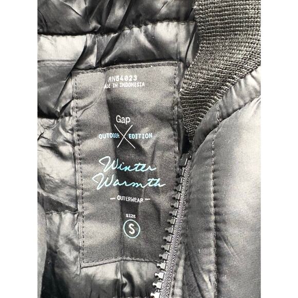 GAP LW Crazy Quilt Quilted Bomber Jacket Puffer Coat Black Women’s Size S - Picture 3 of 9